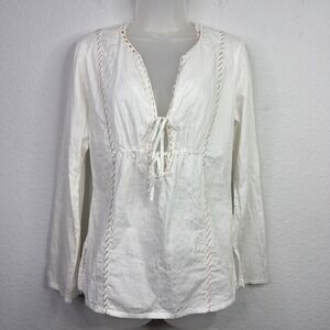 Levis Blouse Shirt Womens M White Lace Up Crochet Boho Festival Fairy Cottage